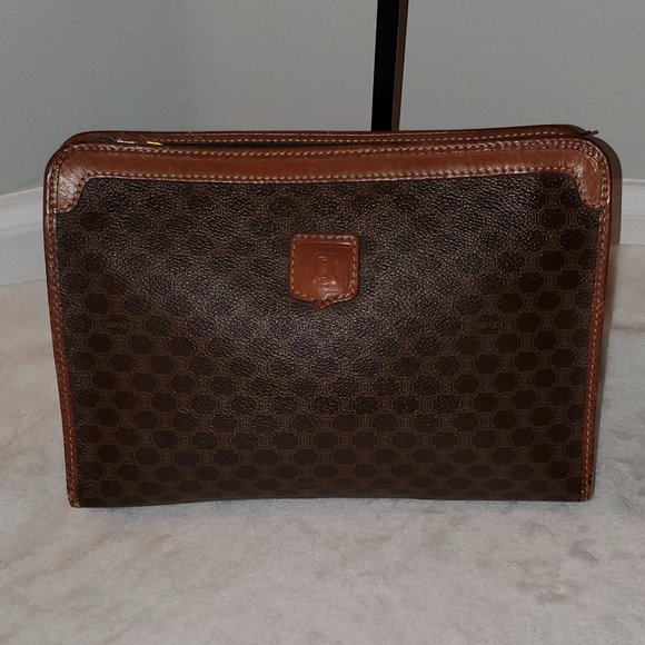 CELINE Vintage Brown Macadam Cosmetic Pouch / Clutch - Picture 1 of 6